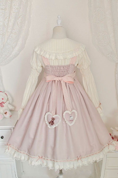 Pink Sheep & Bear Print Alice Girl Bowknot Ruffled Sweet Lolita JSK Dress