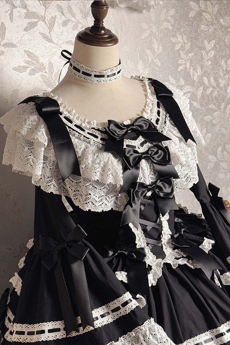 Black Rabbit Sleeping Doll Long Trumpet Sleeves Ruffle Bowknot Lace Sweet Lolita Dress
