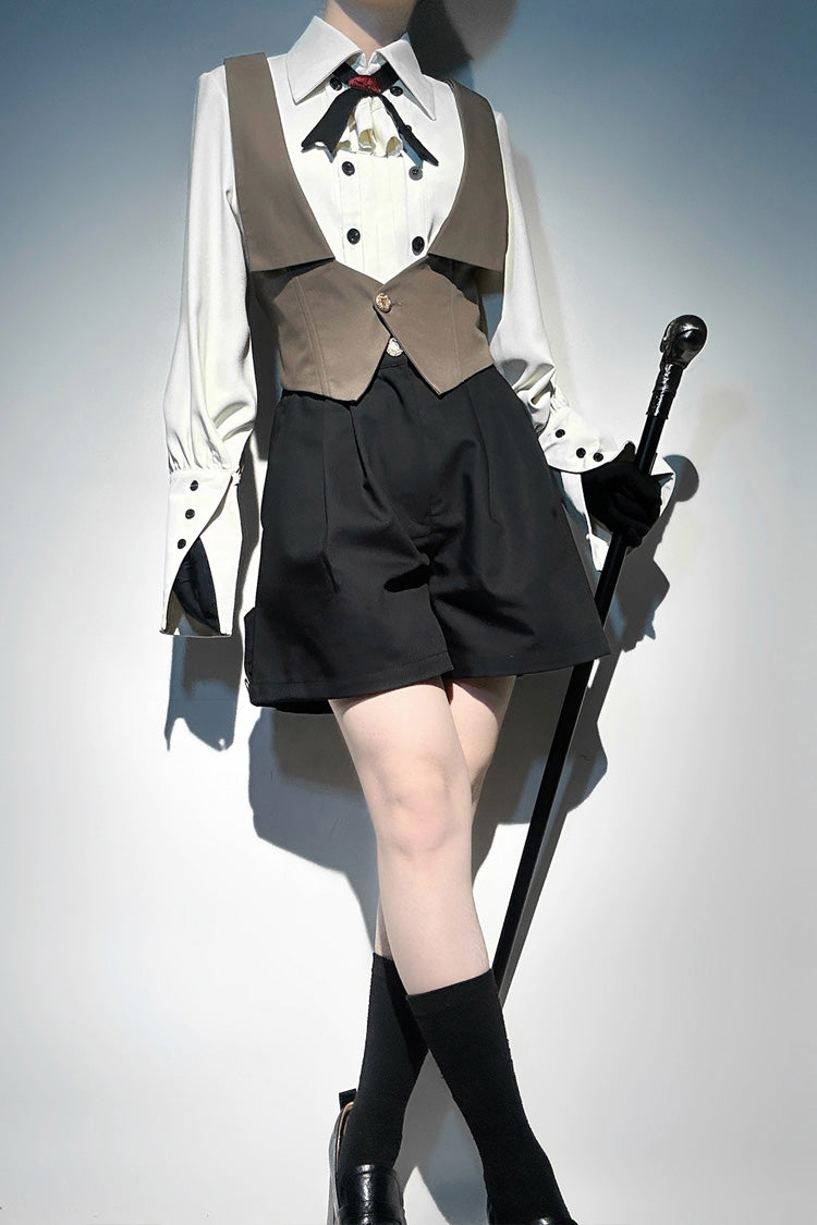 White Little Detective Long Sleeves Bowknot Ouji Prince Handsome Lolita Blouse