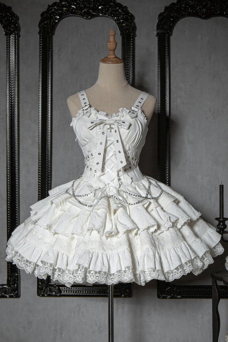 Covenant Cross Sleeveless Triple-Layered Ruffle Bowknot Lace-Up Gothic Lolita Jsk Dress 6 Colors