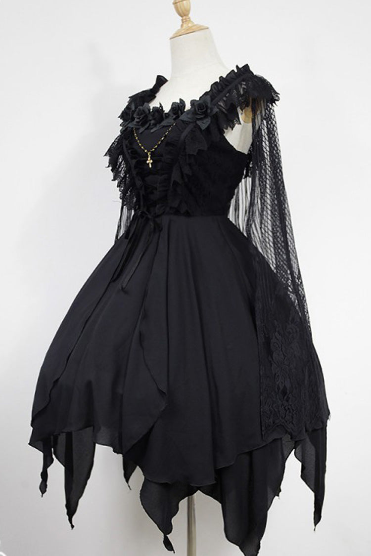 Ballet of the Dead Double-Layered Embroidery Lace-Up Gothic Lolita Jsk Dress (Cape Included)