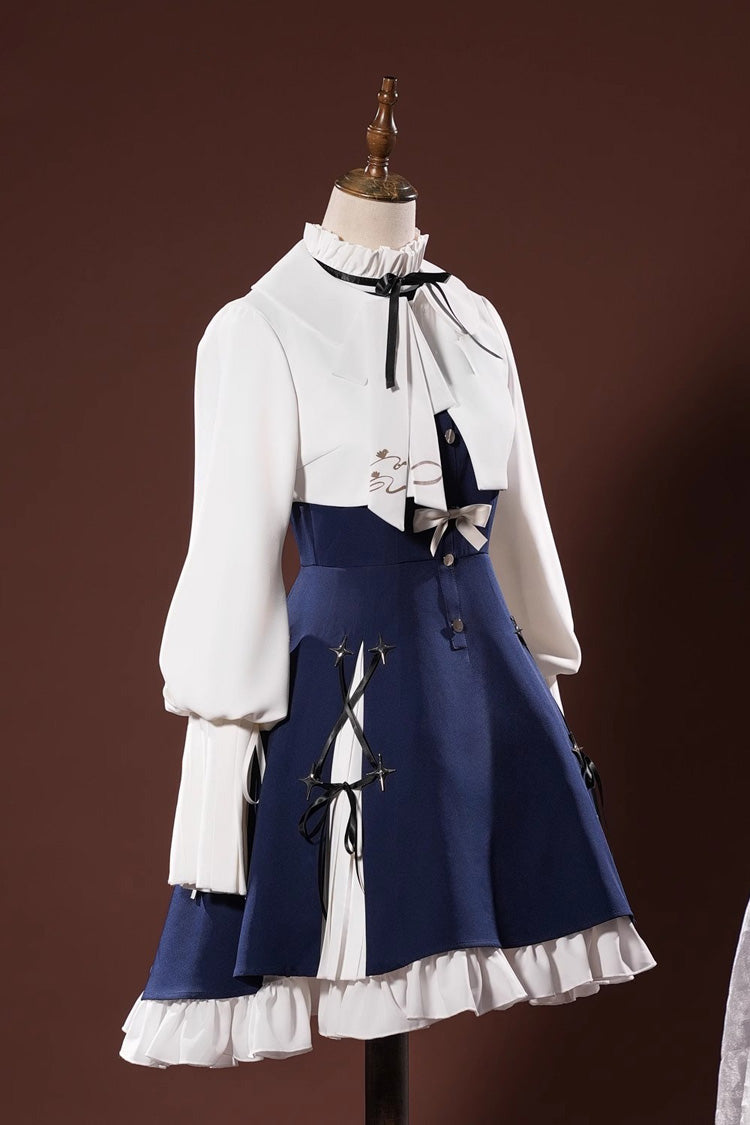 Blue/White Arknights Amiya Ruffle Bowknot Classic Cosplay Lolita Dress Set