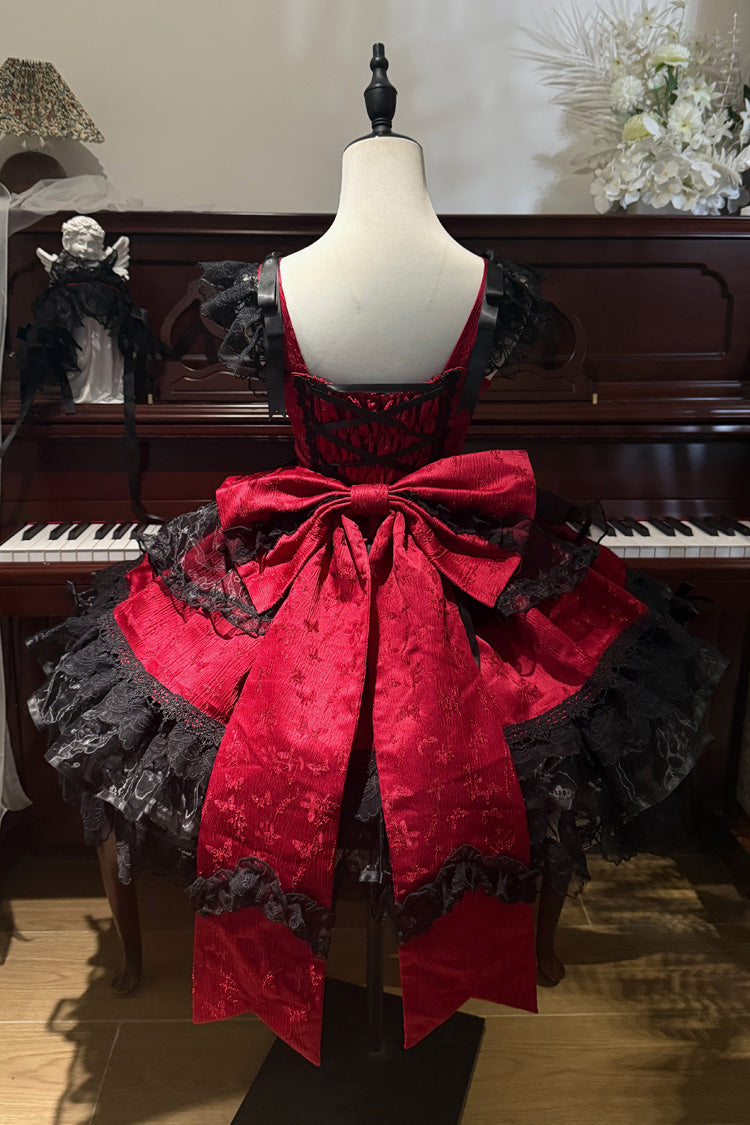 Red Fleishi Island Sleeveless Ruffle Bowknot Lace Slim Sweet Ballet Lolita Jsk Dress