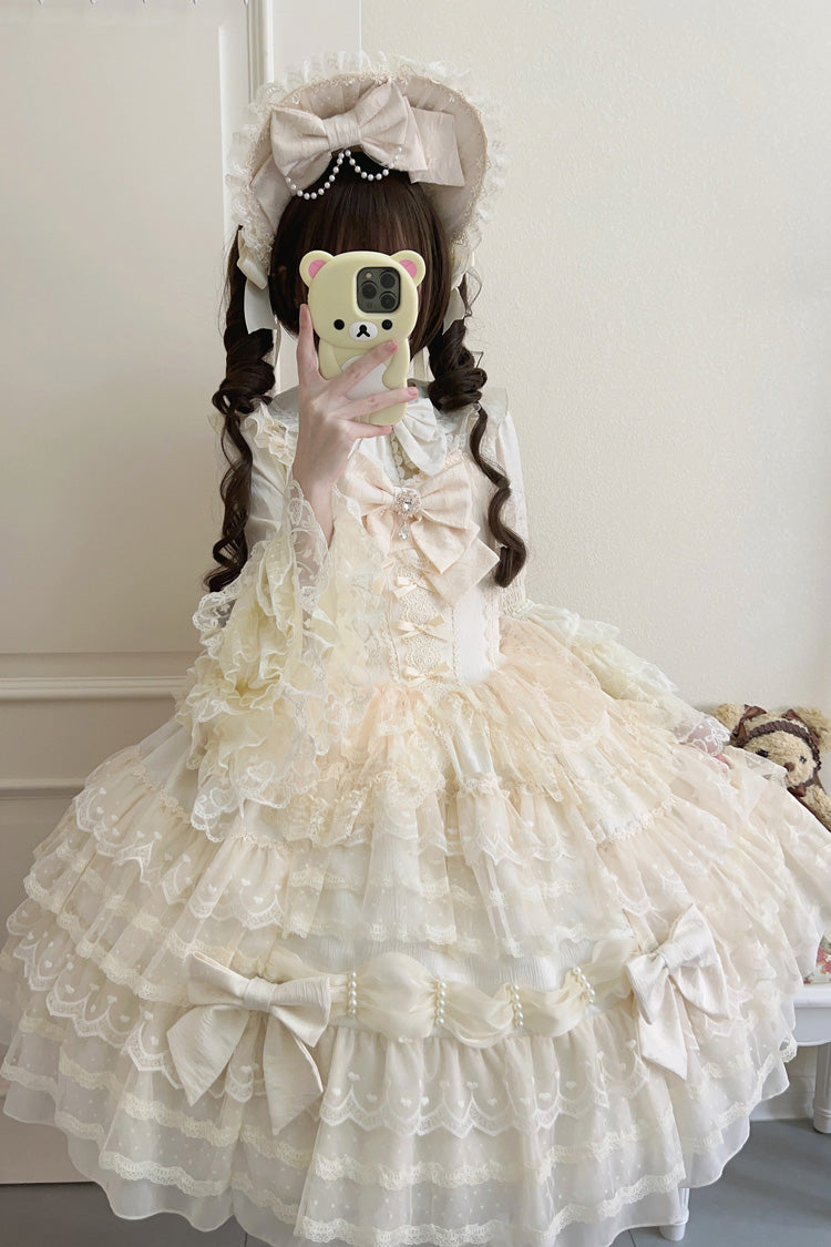 Beige Dream Prologue Doll Multi-Layered Bowknot Lace Sweet Princess Lolita Dress