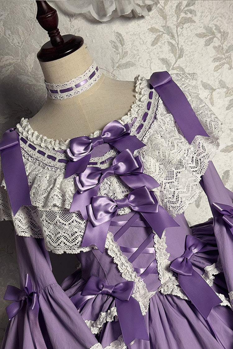 Purple Rabbit Sleeping Doll Long Trumpet Sleeves Ruffle Bowknot Lace Sweet Lolita Dress