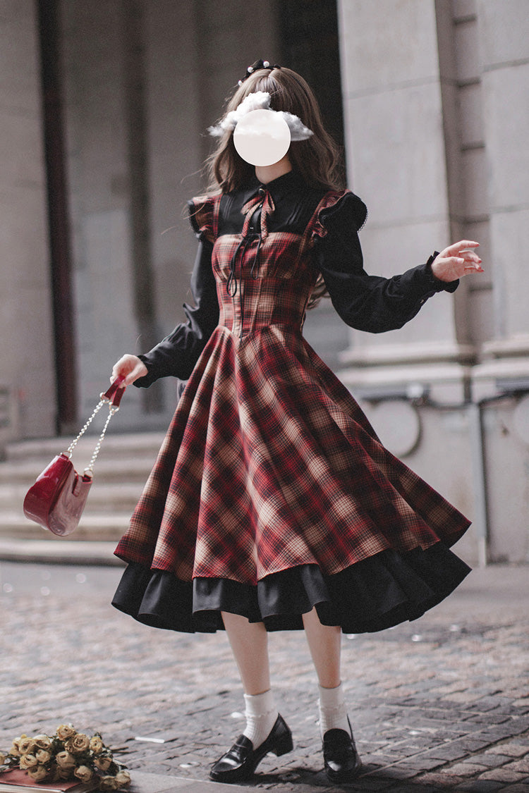 Red Madeline Print Ruffle Vintage Elegant Lolita Jumper Dress