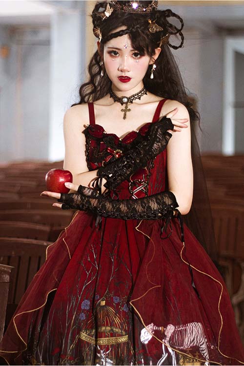 Red Rotten Forest Chiffon Gothic Lolita JSK Dress