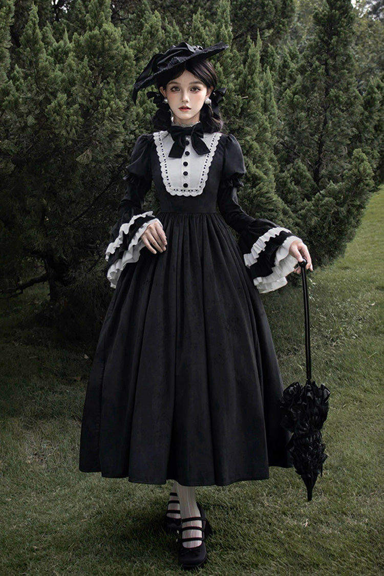 Black Sleepless Night Long Hime Sleeves Ruffle Bowknot Gothic Lolita Dress