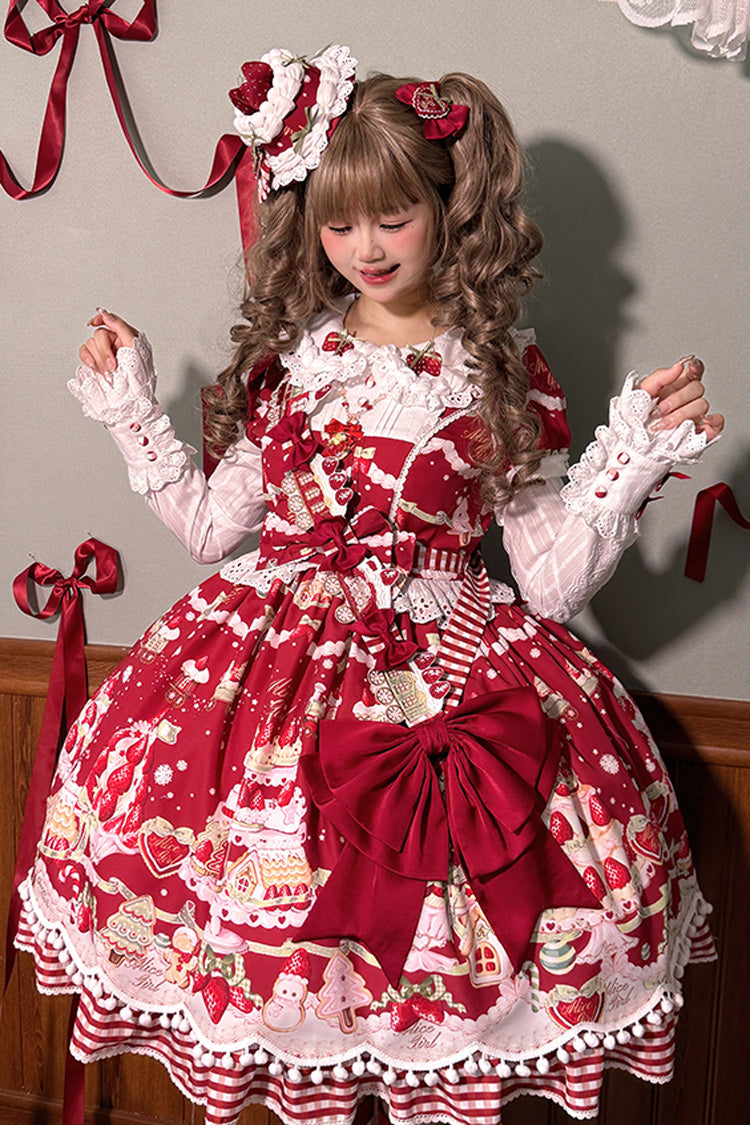 Mint Strawberry Dessert Doll Collar Short Sleeves Print Ruffle Bowknot Sweet Lolita Dress 4 Colors