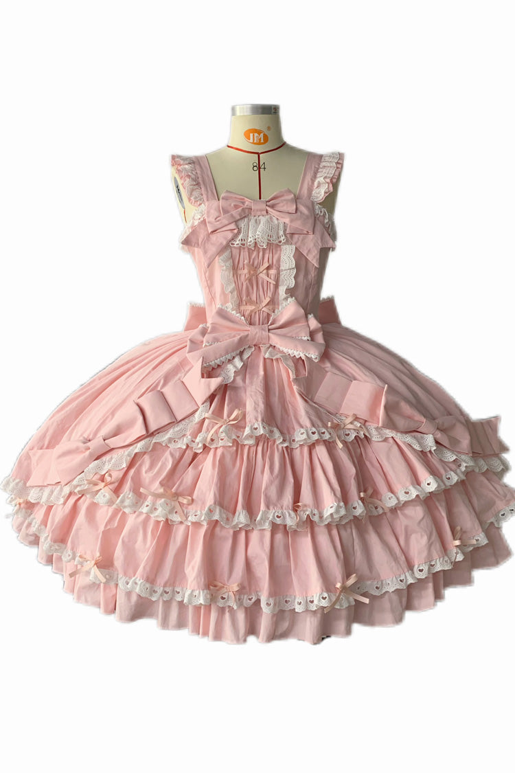 Grisha Sleeveless Triple-Layered Ruffle Cardigan Bowknot Lace Sweet Plus Size Lolita Jsk Dress 3 Colors