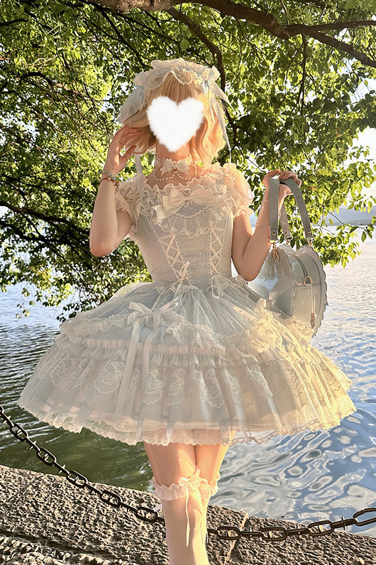 Blue Candy House Sleeveless Ruffle Bowknot Lace Lace-Up Sweet Lolita Jsk Dress