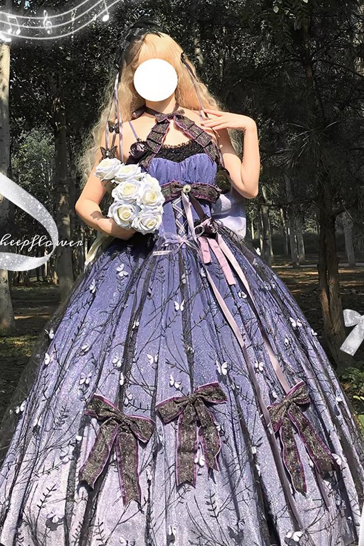 Purple Starry Night Solo Sleeveless Jacquard Bow Lace-Up Sweet Princess Lolita Jsk Dress