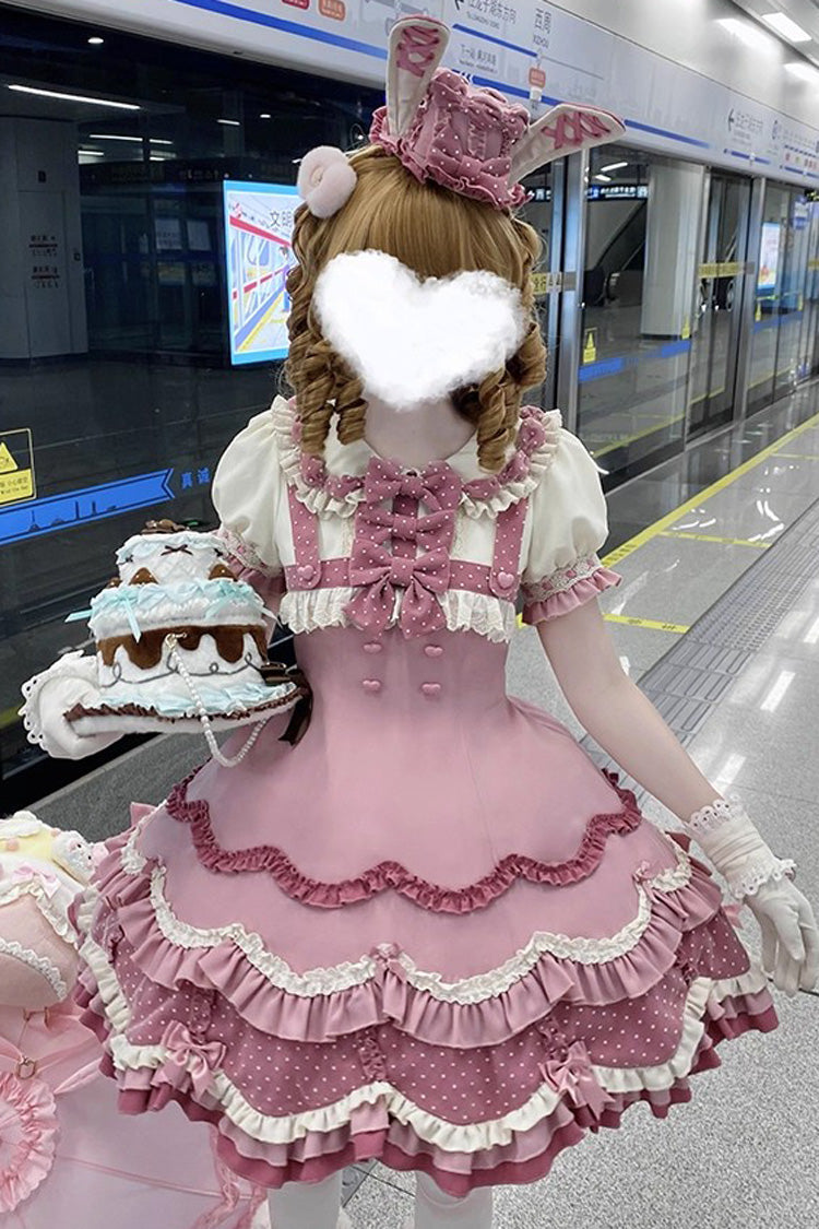 Pink Bunny Parfait Short Sleeves Multi-Layered Ruffle Bowknot Sweet Lolita Dress