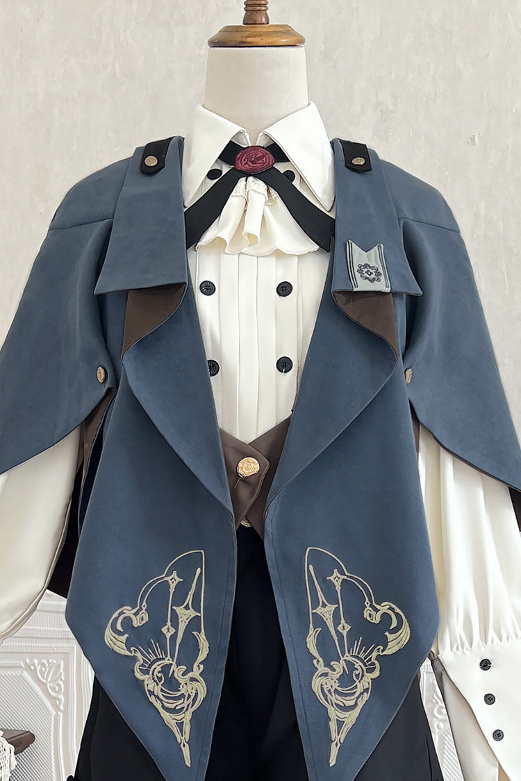 Blue Little Detective Print Ouji Prince Handsome Lolita Cloak