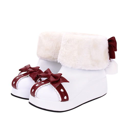 White Round Toe Bowknot Plus Velvet Sweet Lolita Boots