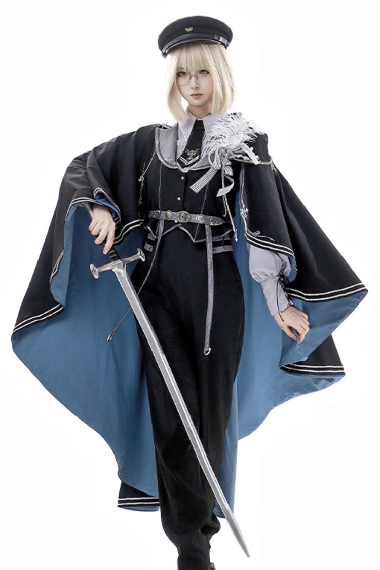 Black/Blue Dark Night Contract Long Sleeves Prince Handsome Ouji Lolita Blouse Pants Vest Set