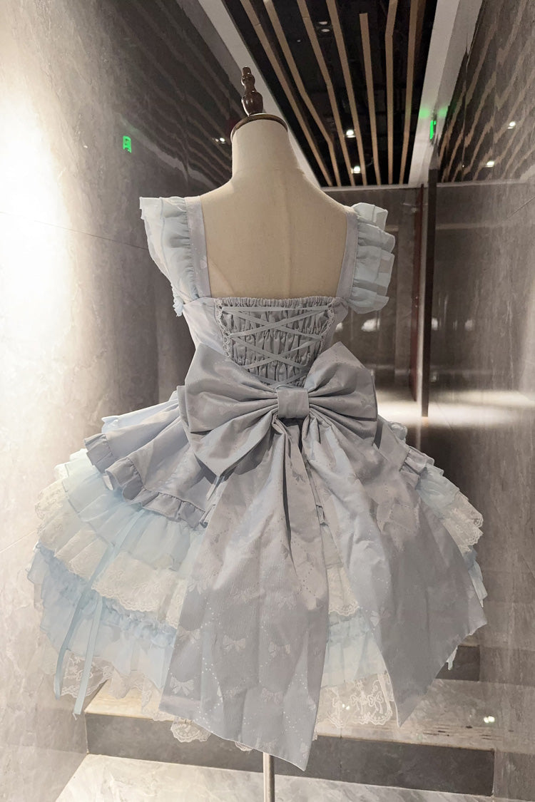 Blue Misty Mountain Veil Sleeveless Multi-Layered Ruffled Bow Lace Sweet Princess Ballet Lolita Jsk Dress