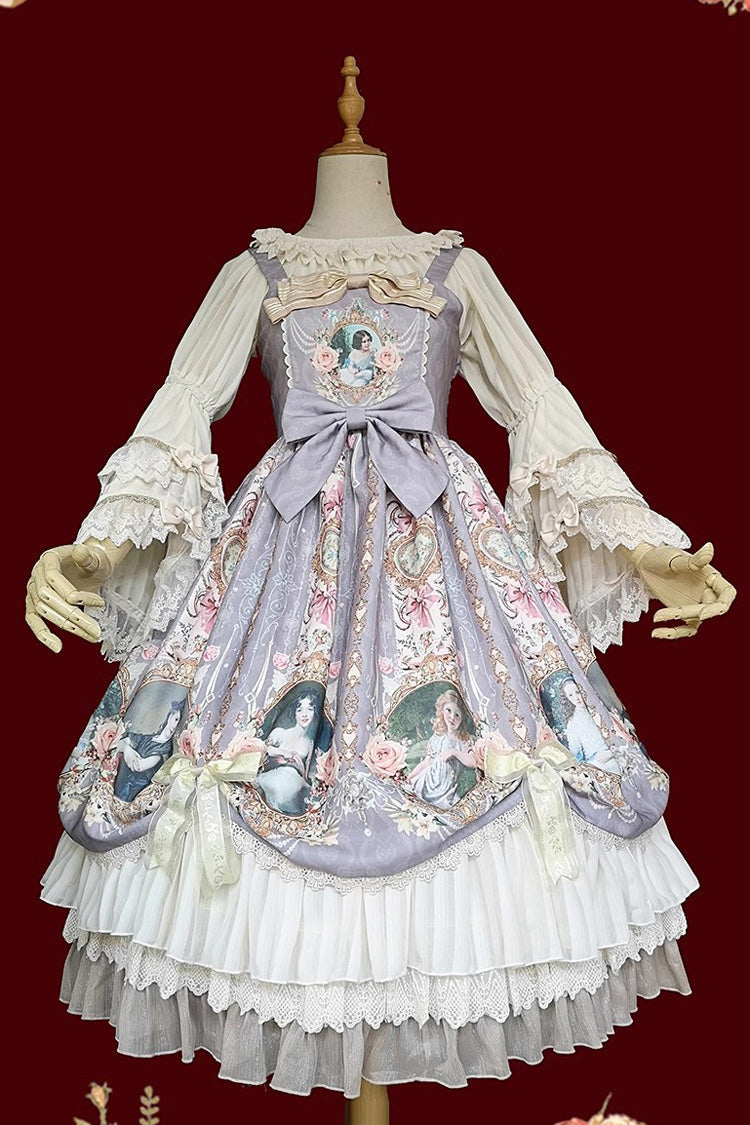 Portrait of A Little Lady Print Ruffle Bowknot Lace Classic Vintage Elegant Lolita Jsk Dress 3 Colors