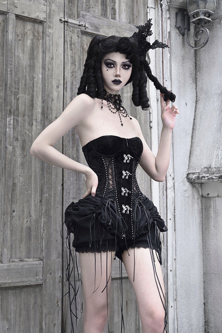 Black Hell Alice Hollow Lace-Up Fishbone Gothic Lolita Dress Corset