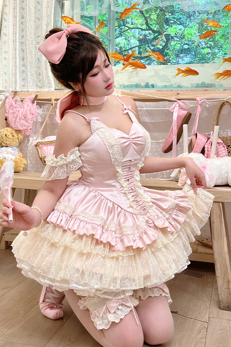 Pink Ballet Cat Multi-Layered Ruffle Lace Sweet Princess Lolita Dress