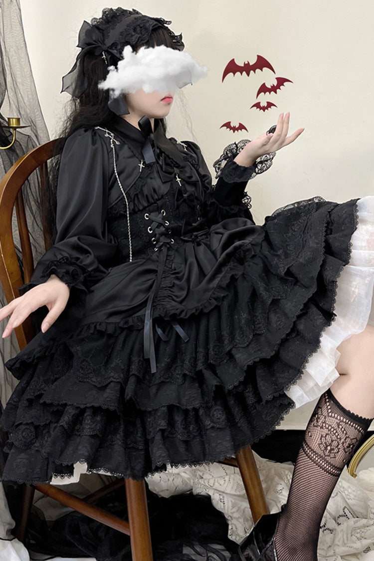 Black Cross of Merit Multi-Layered Bowknot Lace Gothic Lolita Jsk Dress