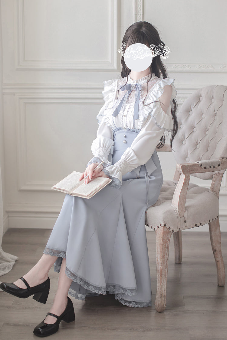 Blue Ruffle Bowknot Slim Sweet Elegant Lolita Fishtail Skirt Dress