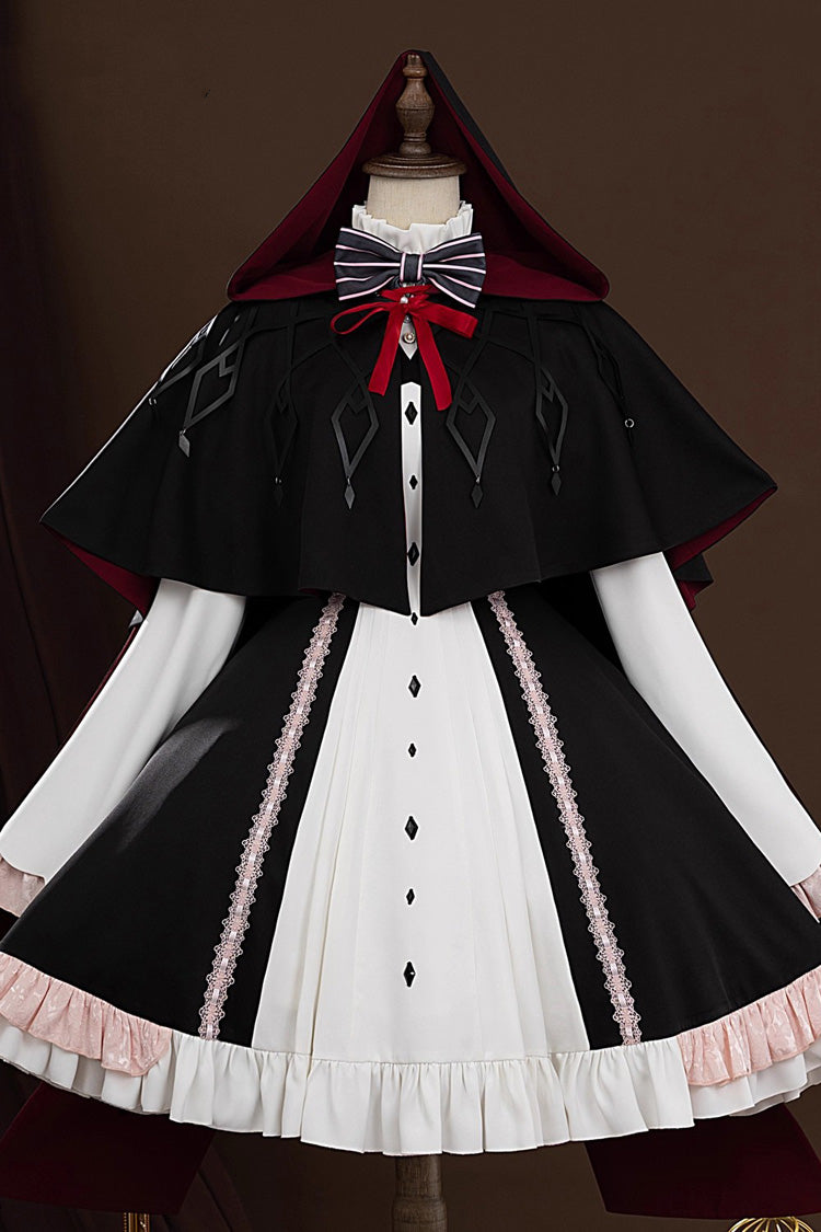 Black Yog-Sothoth's Courtyard Cosplay Tereboka Little Reaper Long Sleeves Ruffle Cardigan Bowknot Lace Hooded Gothic Lolita Dress Set