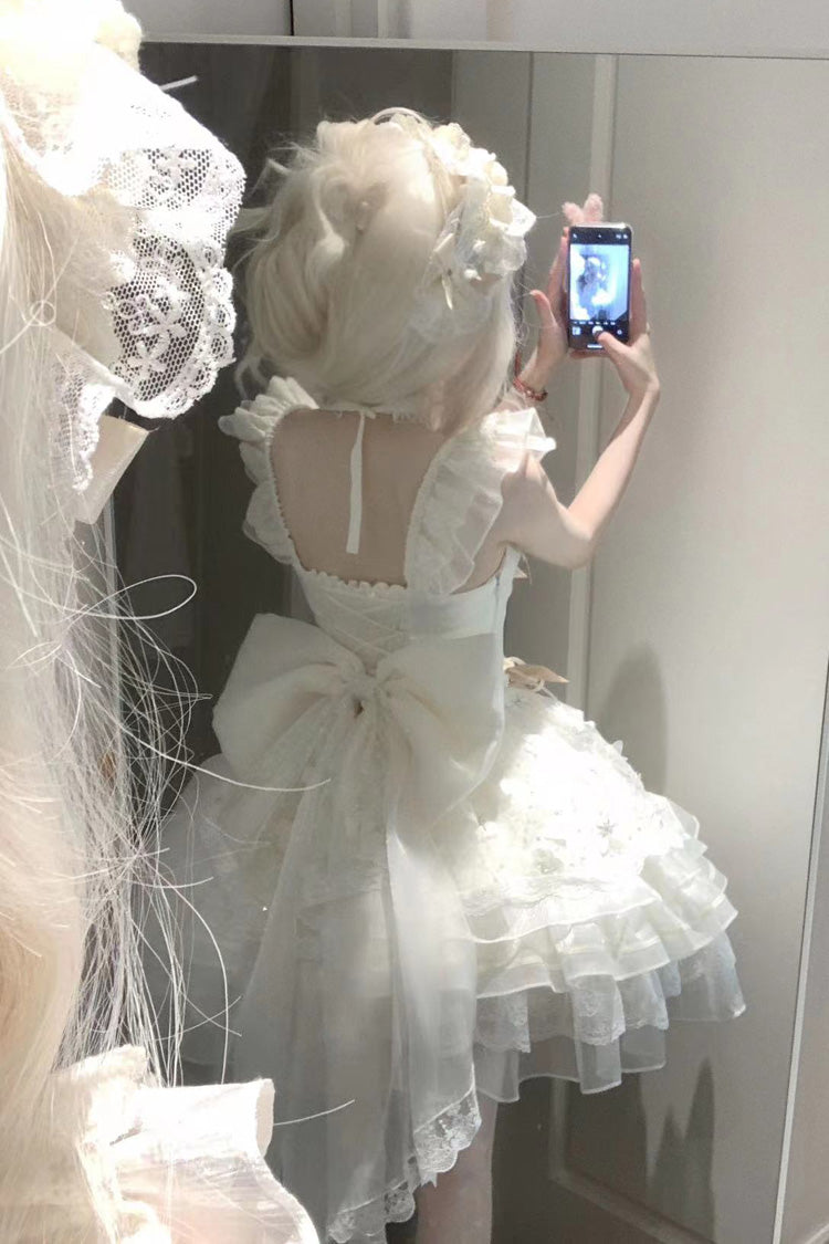 Ivory First Love Multi-Layered Ruffle Bowknot Lace-Up Sweet Elegant Princess Lolita Jsk Dress