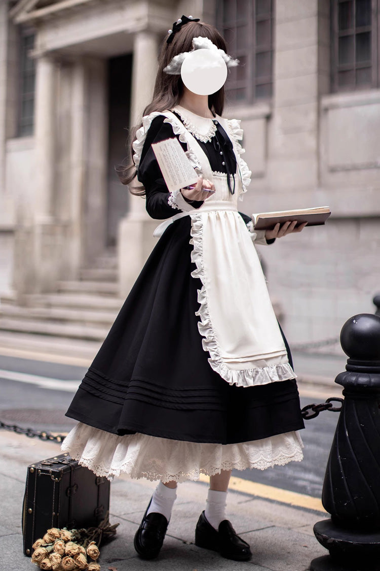 Black Angelina Doll Collar Long Sleeves Ruffle Bowknot Classic Vintage Elegant Lolita Dress
