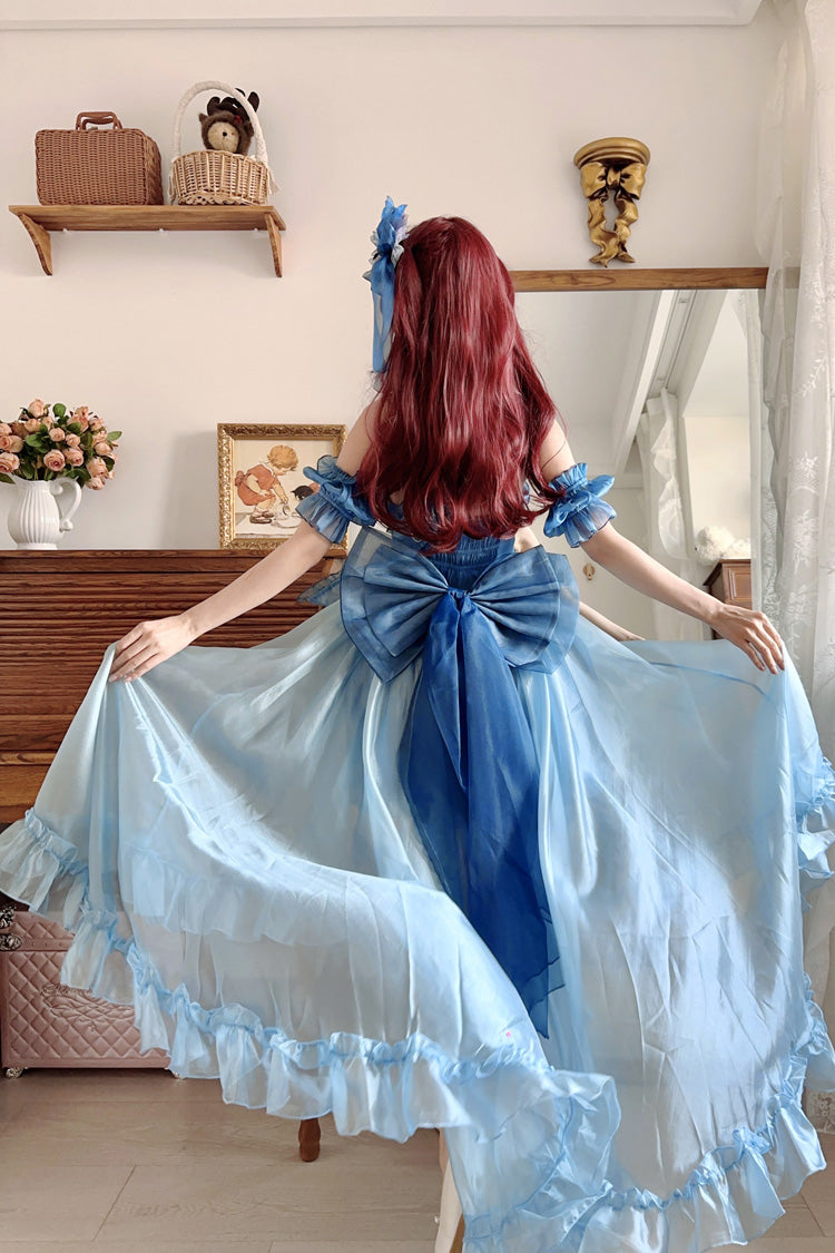 Blue Mermaid Princess Ruffle Hanayome Bowknot Sweet Elegant Lolita Jsk Dress Set