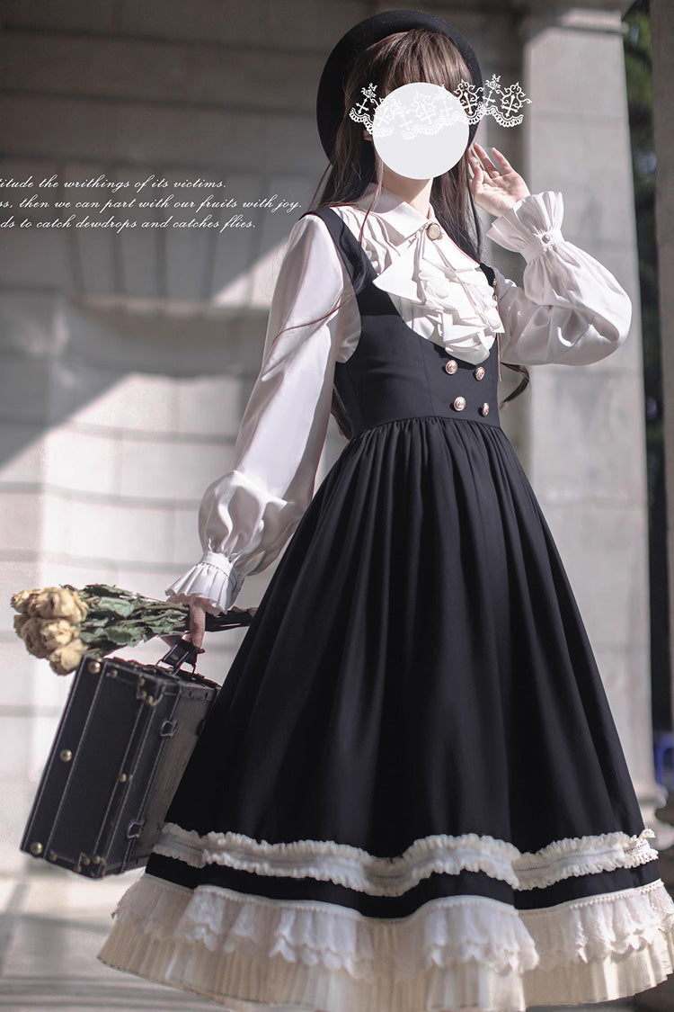Black Ruffle Bowknot Lace Elegant Lolita Jumper Dress