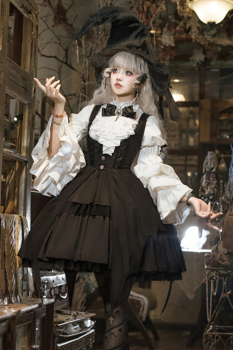 Black Magical Girl Ruffle Cardigan Bowknot Gothic Princess Lolita Strap Dress