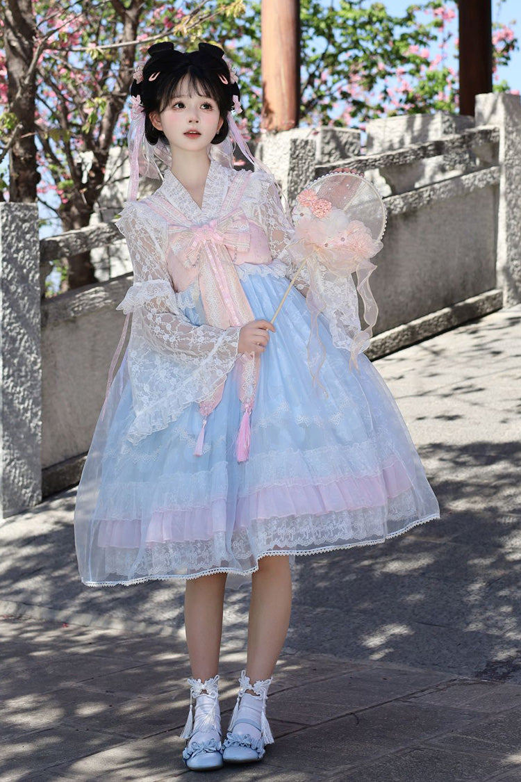 Peach Blossoms in Spring Fields Sleeveless Ruffle Bowknot Lace Sweet Chinese Style Lolita Jsk Dress 3 Colors