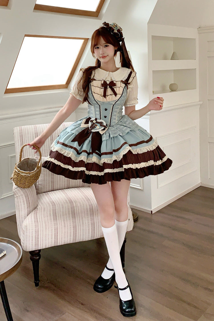 Green/Brown Mint Chocolate Sleeveless Triple-Layered Ruffle Bowknot Sweet Lolita Jsk Dress