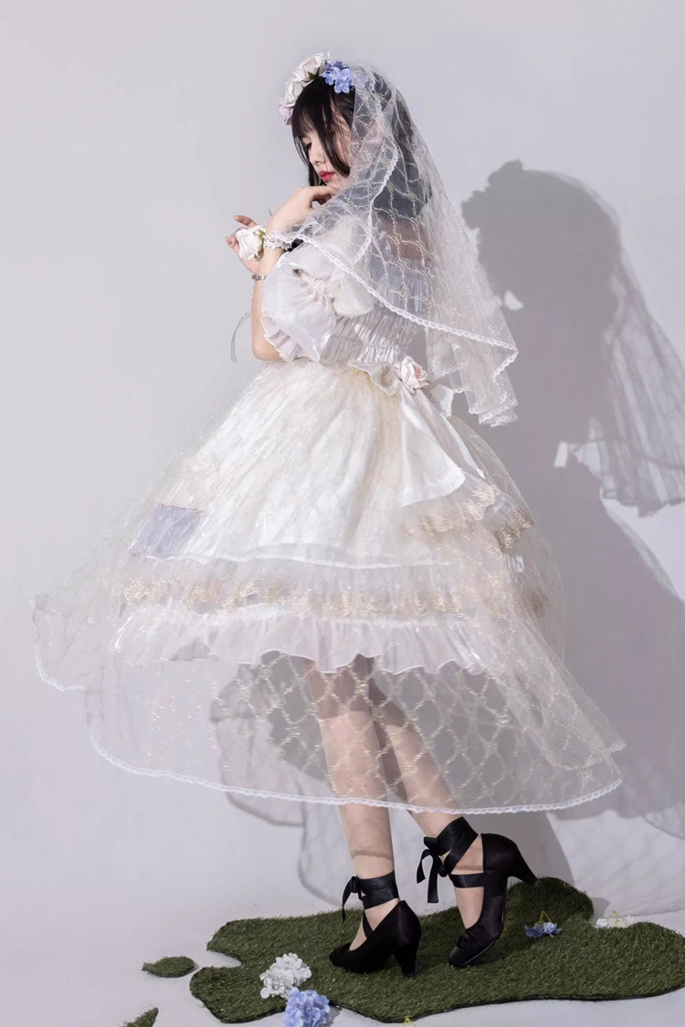 Grey/Blue Spring of Boliya Long Sleeves Multi-Layered Ruffle Bowknot Lace Lace-Up Sweet Princess Lolita Dress