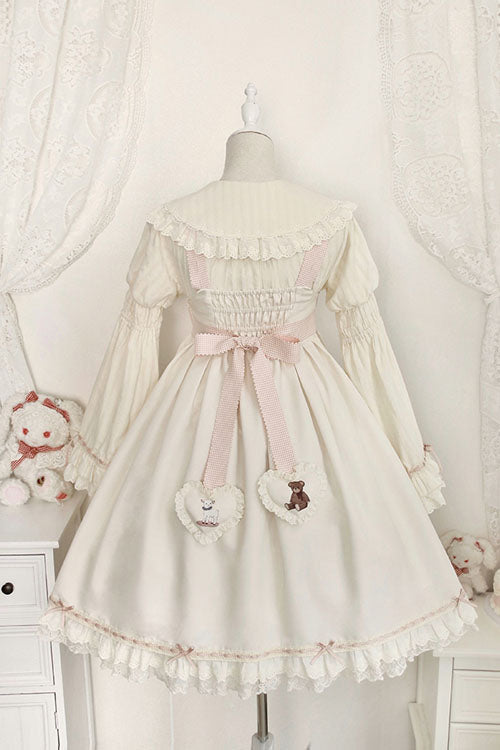 Ivory Sheep & Bear Print Alice Girl Bowknot Ruffled Sweet Lolita JSK Dress