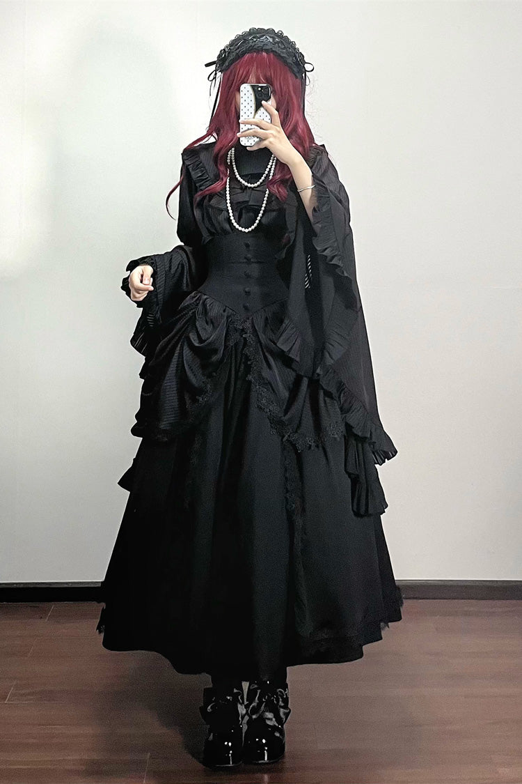 Black Sleepwalking Long Hime Sleeves Stitching Lace Plus Size Gothic Elegant Lolita Skirt Set