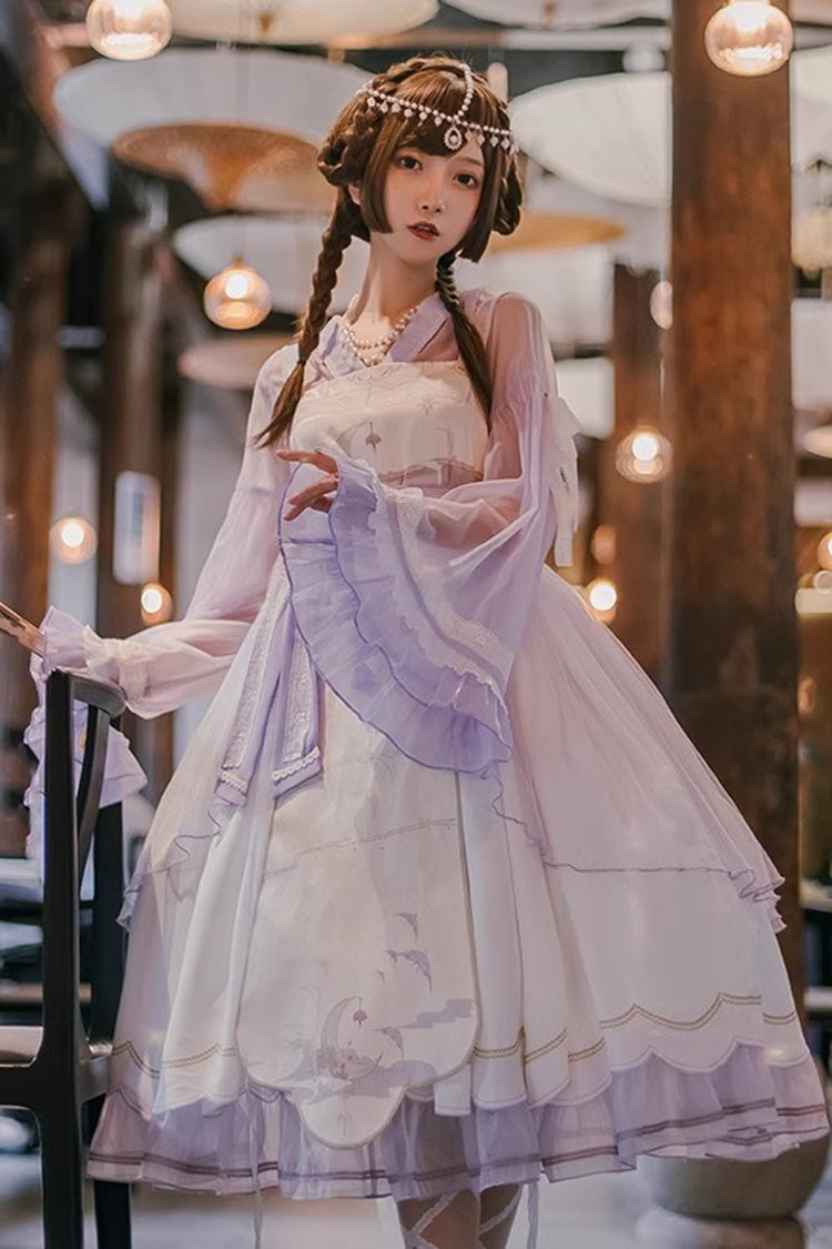 Night and the Oriole Print Ruffle Bowknot Lace Sweet Chinese Style Lolita Jsk Dress 2 Colors