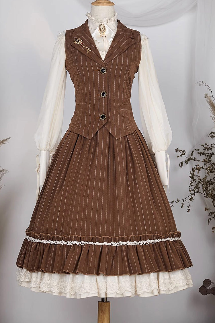 Multi-layer Striped Print Ruffle Sweet College Style Elegant Lolita Skirt 3 Colors