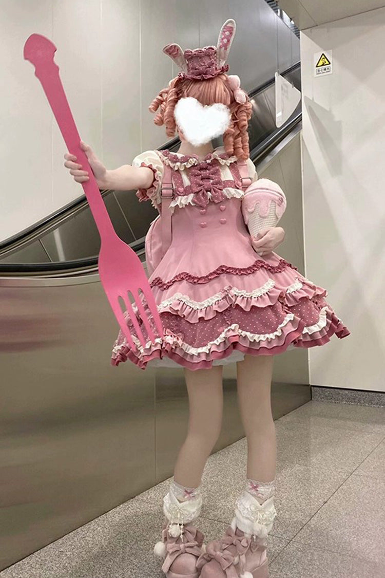 Pink Bunny Parfait Short Sleeves Multi-Layered Ruffle Bowknot Sweet Lolita Dress