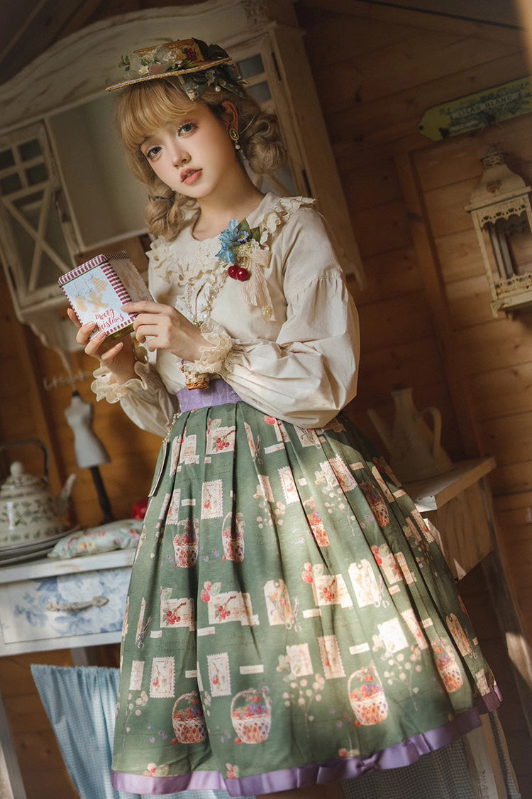 Forest Illustrated Book Watercolor Picture Book Print Sweet Elegant Lolita Skirt 3 Colors
