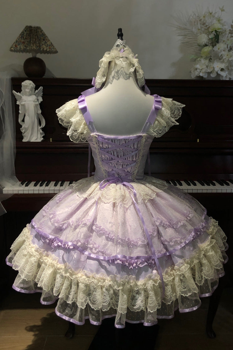 Purple Dreaming Butterfly Multi-Layered Jacquard Ruffle Bowknot Lace Sweet Princess Lolita Jsk Dress
