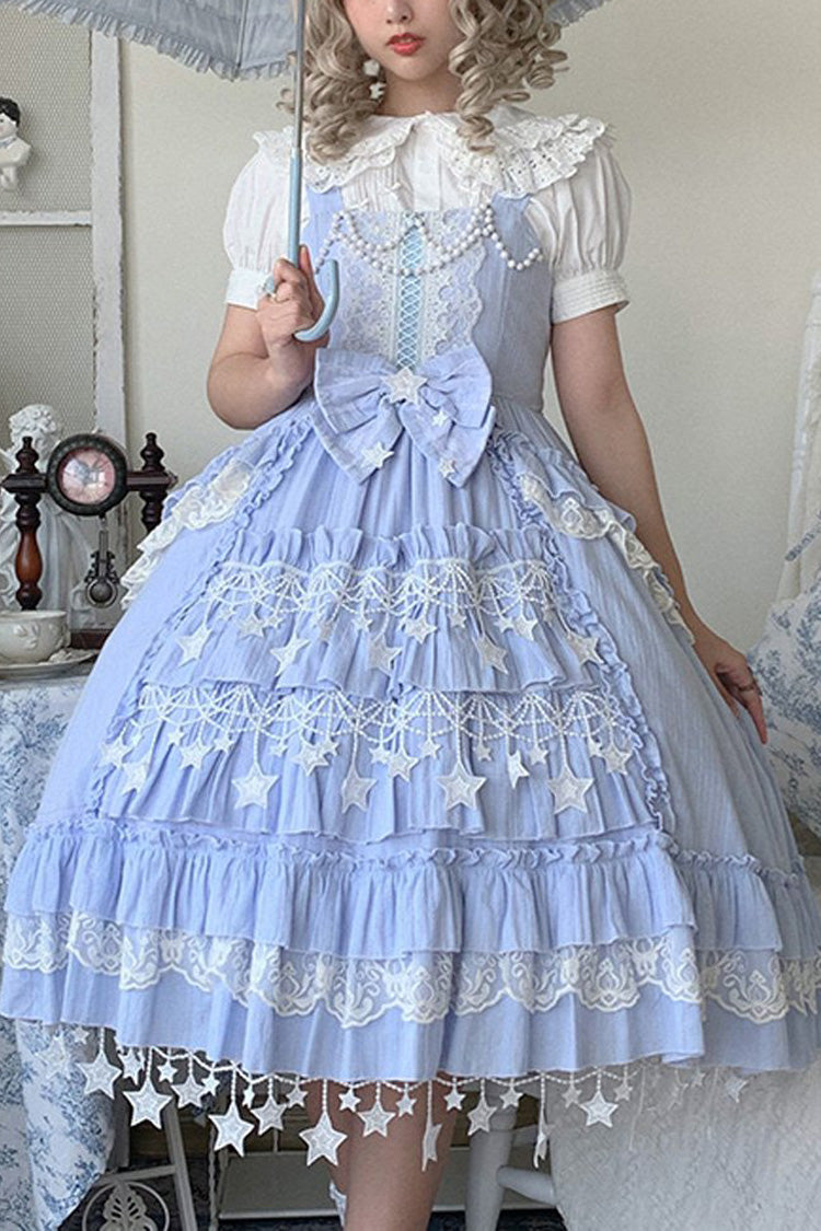 Blue Headbow Lace Ruffled Hanayome Sweet Lolita JSK Tiered Dress