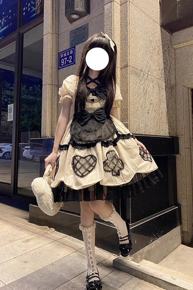 Ivory Short Sleeves Multi-layer Ruffle Bowknot Sweet Princess Lolita Dress