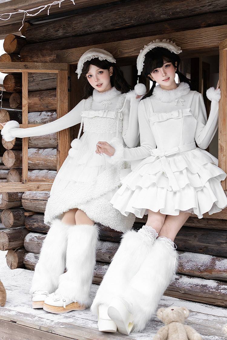 White Chocolate Triple-Layered Ruffle Bowknot Sweet Lolita Jsk Dress Set