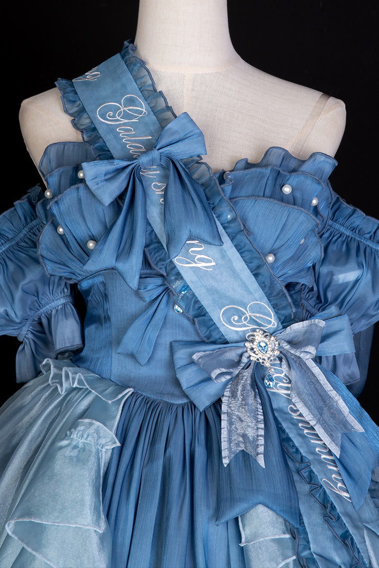 Blue Mermaid Princess Ruffle Hanayome Bowknot Sweet Elegant Lolita Jsk Dress Set