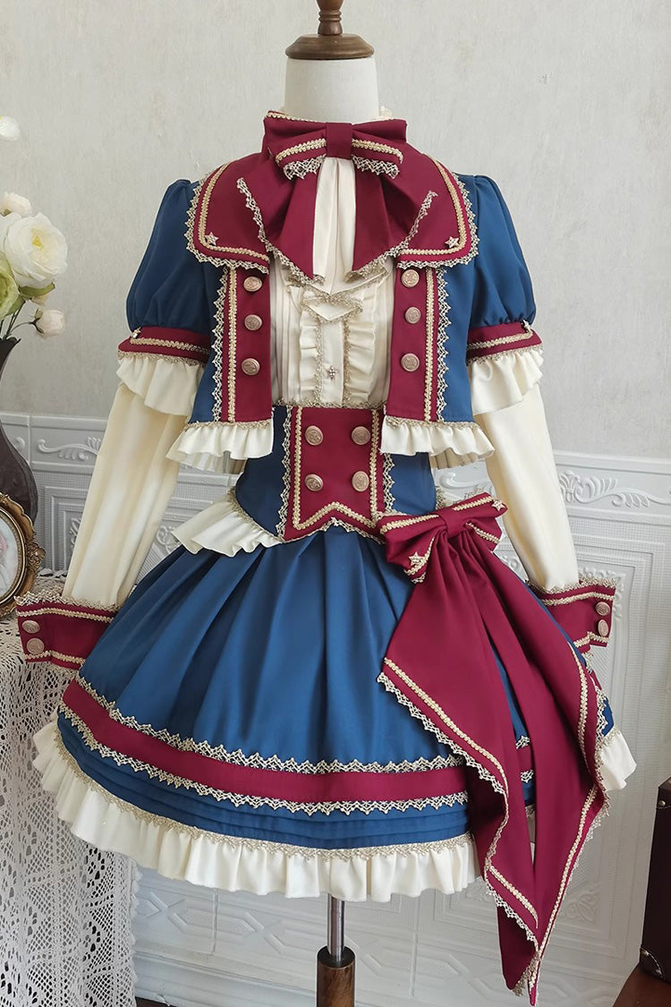 Red/White/Blue Star Idol Round Collar Ruffle Bowknot Sweet Princess Lolita Skirt Full Set