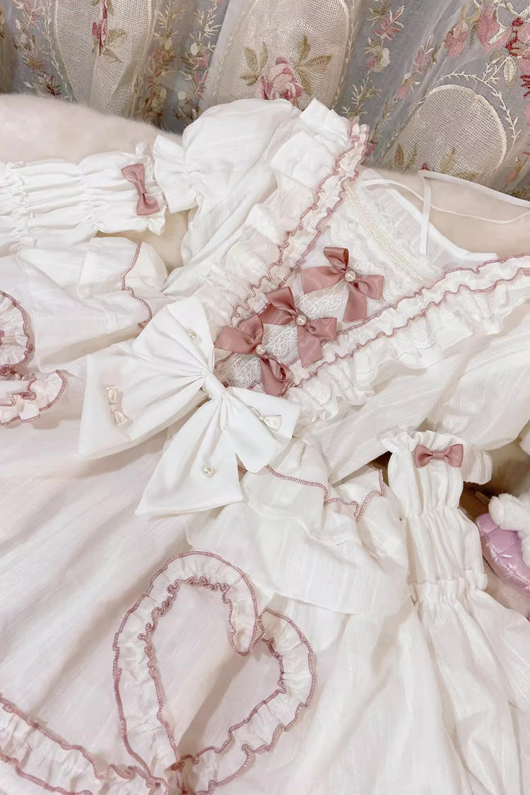 White Pure Love Story Hanayome Bowknot Stitching Ji Sleeves Sweet Lolita Dress