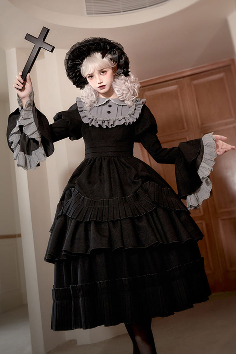 Black Chapter of the Night Long Hime Sleeves Ruffle Bowknot Gothic Lolita Dress