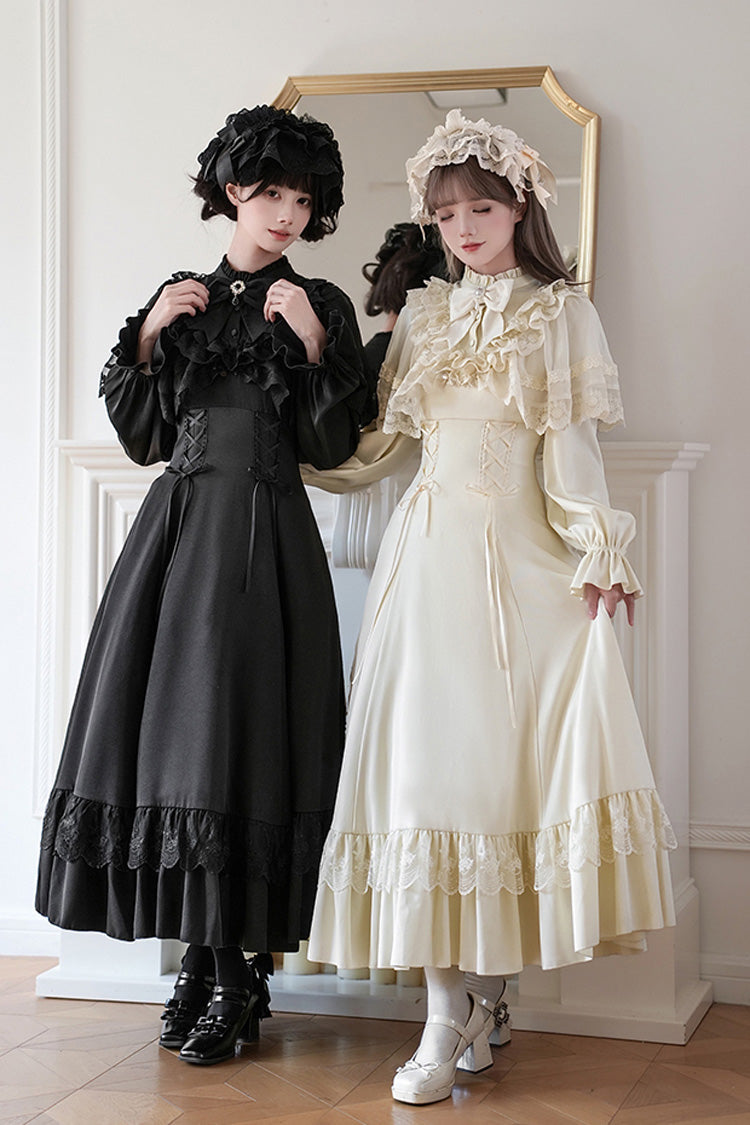 Letters & Poems · Day and Night Stand Collar Long Sleeves Ruffle Bowknot Lace-Up Gothic Lolita Dress 2 Colors